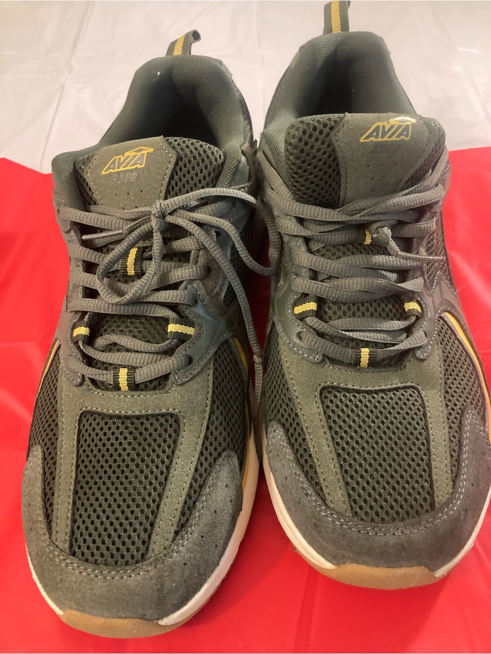 Avia Men’s Gray Athletic Mesh & Suede Sneakers with Yellow Accents